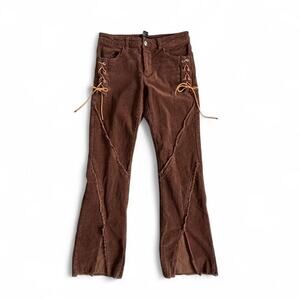 Brown Corduroy Lace-Up Flare Pants – Y2K Grunge Fitted [fits like M]